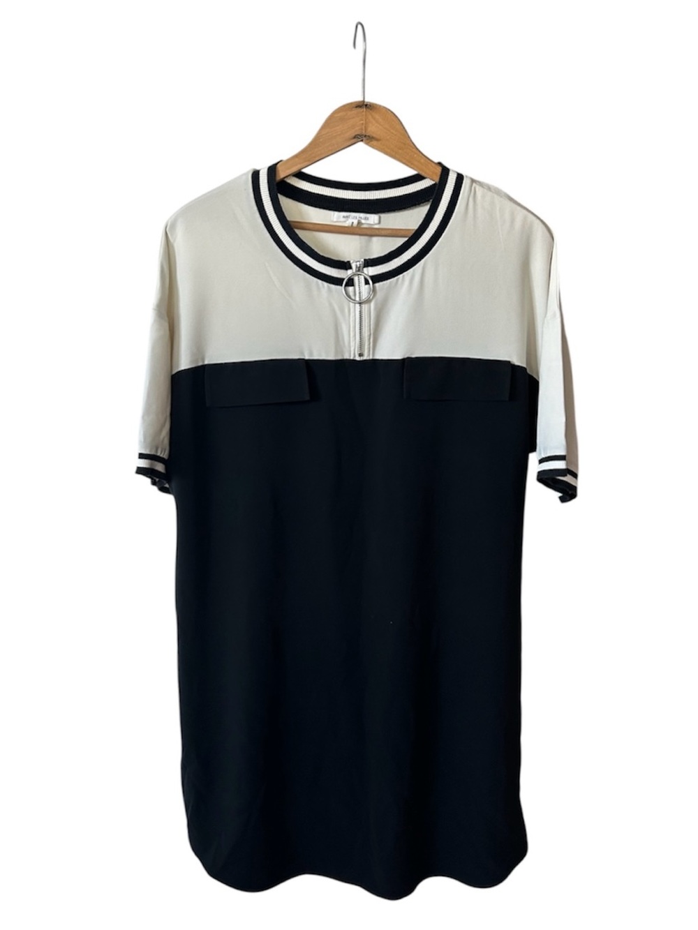 Avec Les Filles | Women’s Cream/Black Colorblock Short Sleeve Mini Dress Size XL